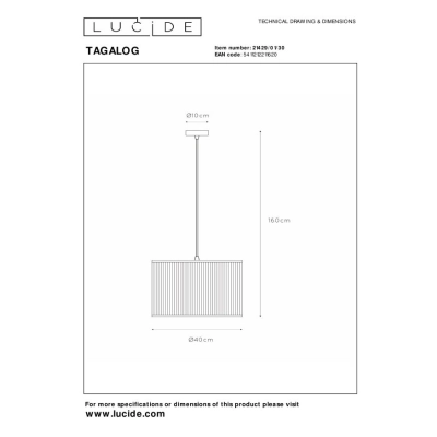 TAGALOG - Lampa wisząca - 1xE27 21429/01/30 Lucide